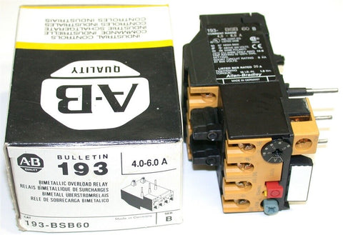 Allen Bradley 4-6.0 Amps Solid State Overload Relays 193-BSB60 NIB