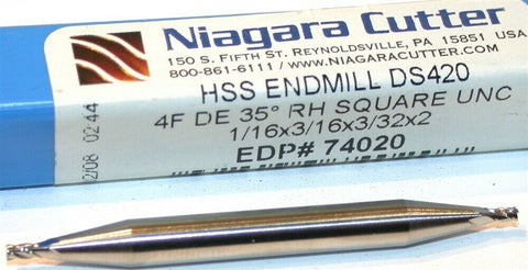 Up to 2 New Niagara 1/16" diameter Double End 4 Flute HSS End Mill 74020