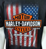 Harley Davidson Motorcycle Men's American Tradition Flag Black Shirt Size L