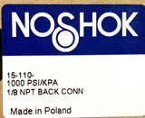 NoShok 15-110-1000 Pressure Gauge 1000 PSI 1/8" NPT Back Mount