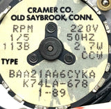 Cramer BAA21AA6CYKA 0-30 Timing Switch 220 Volts 1/5 RPM 2.7 Watts