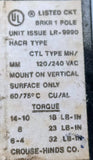 Crouse-Hinds MM120 1 Pole Circuit Breaker 15A 120/240VAC Vertical