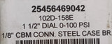 PIC Gauges 102D-158E Pressure Gauge 1-1/2" Dial 0-100 PSI 1/8" CDM Connector SS