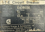 Siemens ITE E43B030 3 Pole Circuit Breaker 30A 480VAC 3 PH Bolt-On Mount