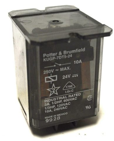 POTTER AND BRUMFIELD KUGP-7TD5-24 RELAY 250 VAC MAX. 10 AMP