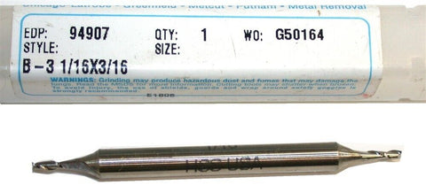 Greenfield Putnam 1/16 Diameter 3/16 Shank 2 Flute HSS Double End Mill 94907 New