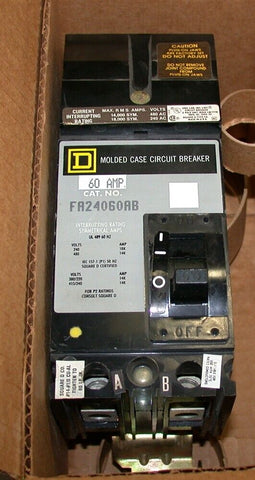 Square D FA24060AB 2P 60 Amp 480V Thermal Magnetic Molded Case Circuit Breaker