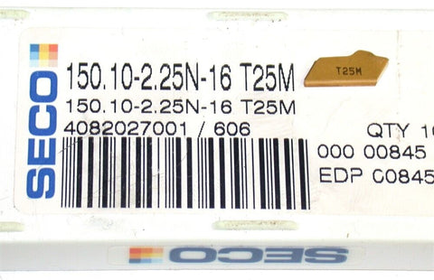 Lot of 10 New Seco 150.10-2.25N-16 T25M Tin Coated Carbide Parting Inserts 00845