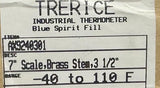 TRERICE AX9240301 Industrial Thermometer 7" Scale 3 1/2" Brass Stem