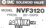 SMC NVF3120 4-Way Solenoid Valve 20-130 PSI Max Pressure 3/8" NPT