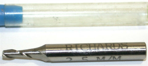 Up to 10 New Richards 2.5mm Diameter 3/16" Shank 2 Flute HSS End Mill