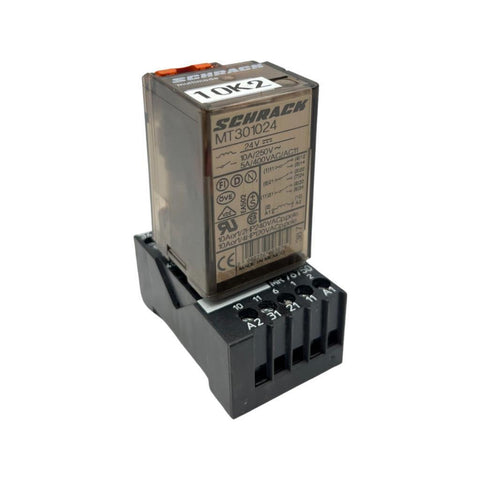 Schrack MT301024 General Purpose Relay 11-Pin 10A 400 VAC 24VDC w/ MR78750 Base