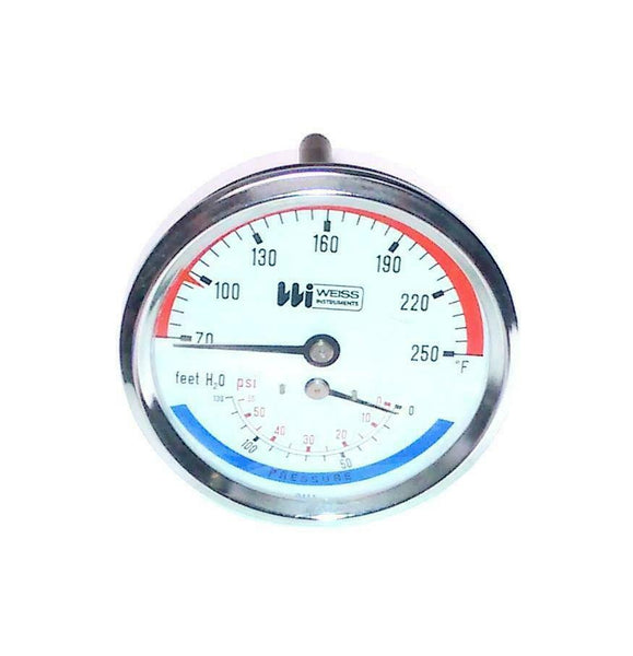 New Weiss Instruments Temperature & Pressure Back Mount Well Gauge 1/2