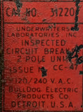 Bulldog Electric 31220 2 Pole Pushmatic Circuit Breaker 20A 120/240VAC