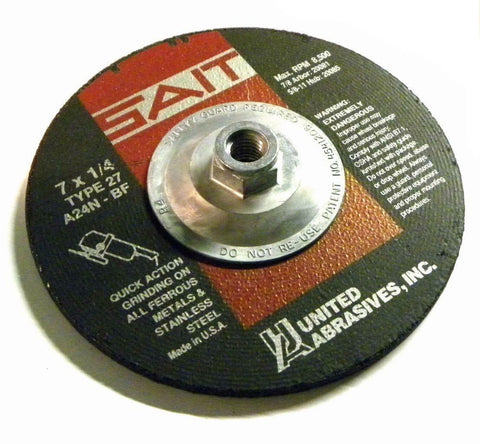 UNITED ABRASIVES SAIT 20085 TYPE 27 DEPRESSED GRINDING WHEELS 7" X 1/4" X 5/8-11