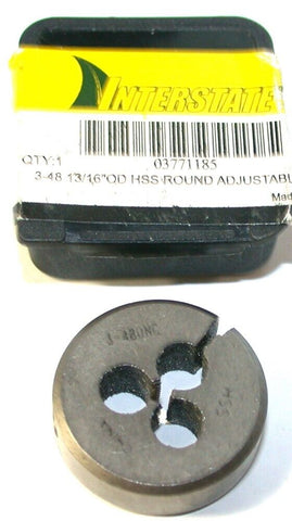 Up to 5 New Interstate Adjustable 3-48 UNC HSS 13/16" OD Thread Die 03771185