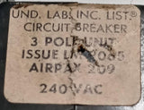 Airpax 209 3 Pole Circuit Breaker 30A 240VAC