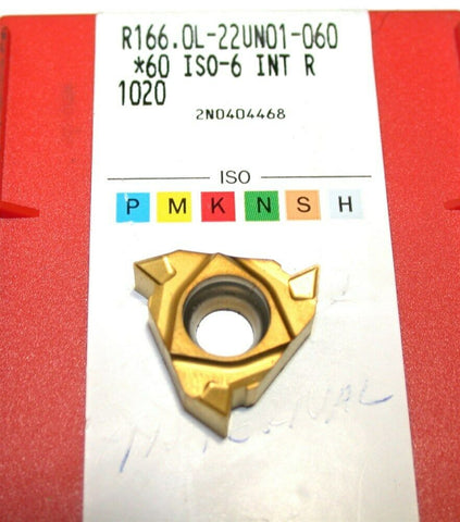 9 New Sandvik Threading Carbide Inserts R166.0L-22UN01-060 60 ISO-6 INT R 1020