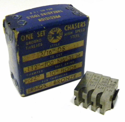 NEW SET OF GEOMETRIC THREAD CHASERS 5/16" DS TO CUT 112"-100 NS 3 LH 10° HOOK