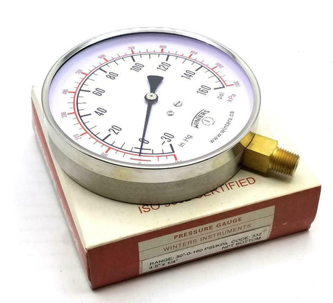 Winters PCT332 Vacuum/Pressure Gauge 4.5" Face 1/4" NPT 30"-0-160 PSI