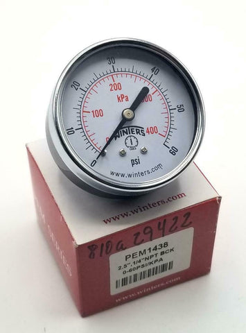 Winters PEM1438 Pressure Gauge 2.5" Face 1/4" NPT 0-60 PSI (2 Available)