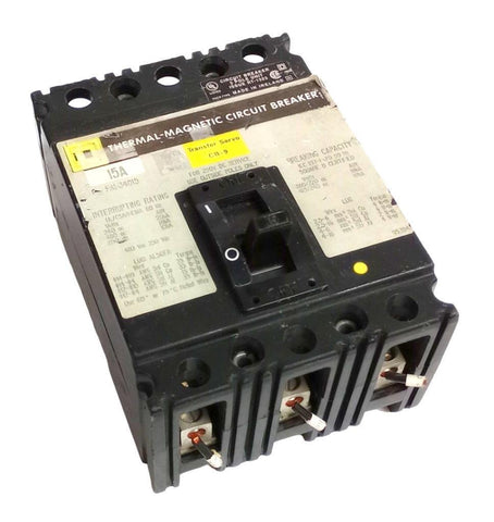 Lot of (2) Square D FAL34015 3-Pole Circuit Breaker 15A 480VAC 3 PH Feed-Thru