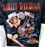 Harley Davidson Motorcycle Men's Woman With Motor Graphic Black Shirt Size Large