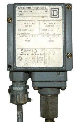 SQUARE D 9012GCW-1 PRESSURE SWITCH 200-1000 PSIG 1.4-69 BAR