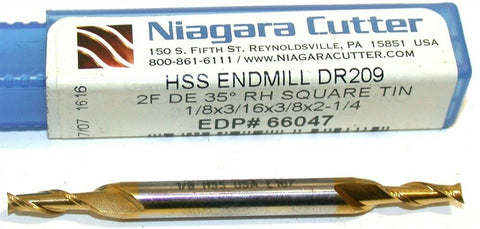 Niagara 1/8" diameter Double End Tin Coat 2 Flute HSS End Mill 66047 New