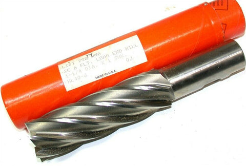 Brubaker 1 1/4" Diameter 1" Shank 6 Flute HSS End Mill New