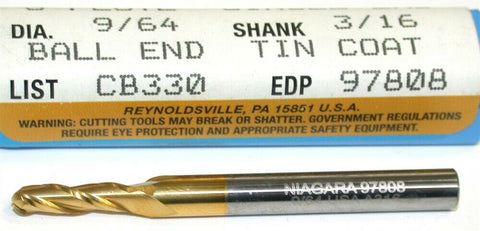 Up to 5 New Niagara Carbide 9/64" Diameter 3 Flute TiN Coat Ball End Mill 97808