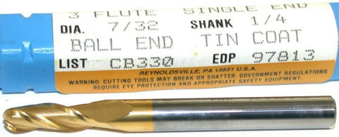 Up to 2 New Niagara Carbide 7/32" 1/4 Shank 3 Flute TiN Coat Ball End Mill 97813