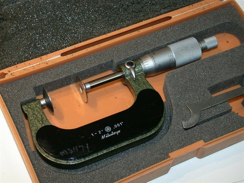 Mitutoyo 1-2" Disc Flange Micrometer 123-126 W/ Case - Calibrated