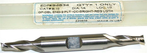 Greenfield Putnam 1/4" Diameter 3/8 Shank 2 Flute HSS Double End Mill 94834 New