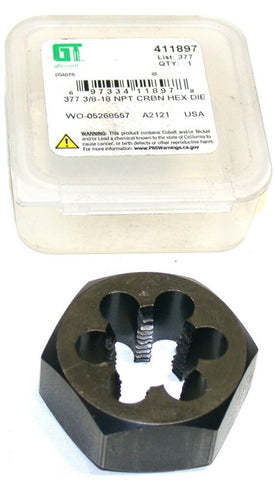 Greenfield Hex Rethreading Die for 3/8" - 18 NPT 5/8" Thick 411897 New