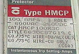 Westinghouse HMCP100R3C 3-Pole 100 AMP Circuit Breaker 600 VAC