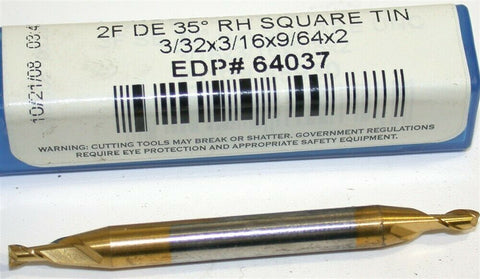Niagara 3/32" Diameter 3/16" Shank 2 Flute Double End TiN Coat End Mill 64037