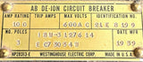 Westinghouse F31000 3-Pole F-Frame Circuit Breaker 100A 600VAC 3PH Bolt-On