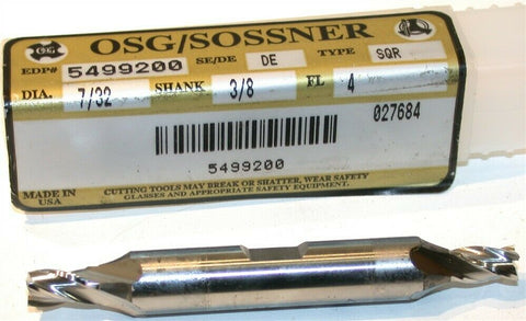 Up to 3 New OSG/Sossner 7/32" diameter Double End 4 Flute HSS End Mill 5499200