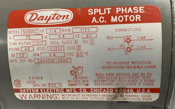 Motore Elettrico Dayton 6K517C 1/4 HP 1725 RPM 115V 48 Frame (NOS - Nuovo Vecchio Stock) - Foto 2