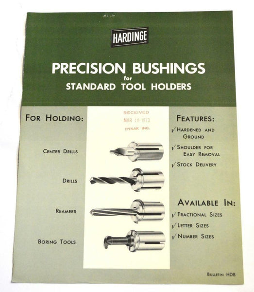 HARDINGE HDB PRECISION BUSHINGS FOR STANDARD TOOL HOLDERS BROCHURE