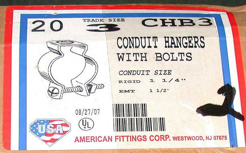 NEW BOX OF 20 AMERICAN FITTINGS CONDUIT HANGERS W/BOLTS MODEL CHB3 (2 AVAILABLE)