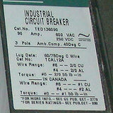 General Electric  TED136090  90 Amp 3-Pole Industrial Circuit Breaker 600 VAC