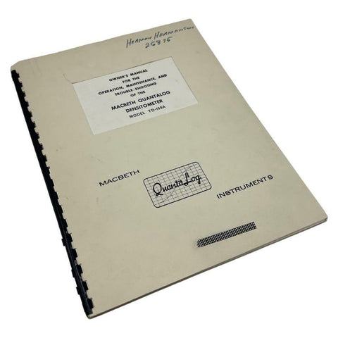 Macbeth Instruments TD-100A Quantalog Denitometer Owner's Manual