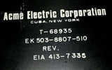 Acme Electric Corp. T-68935 EK503-8807-510 Transformer REV. EIA 413-7335