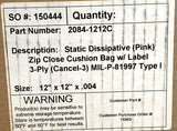 Armand Manufacturing 2084-1212C Static Dissipative Zip 12X12 Cushion Bag (94 Pc)