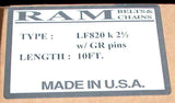 New Box of Ram  LF820 K 2-1/2-2 Straight Running Tabletop Chain W/GR Pins 10 Ft.