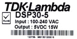 TDK-Lambda DSP30-5 DIN Rail Power Supply Module 100-240VAC 5VDC 15W