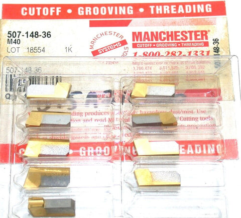 Lot of 9 New Manchester Grooving Cut-off Carbide Inserts 507-148-36 M40