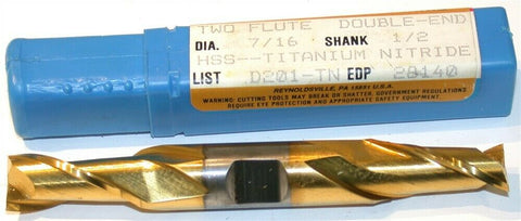 Niagara 7/16" diameter Double End Tin Coat 2 Flute HSS End Mill 28140 New